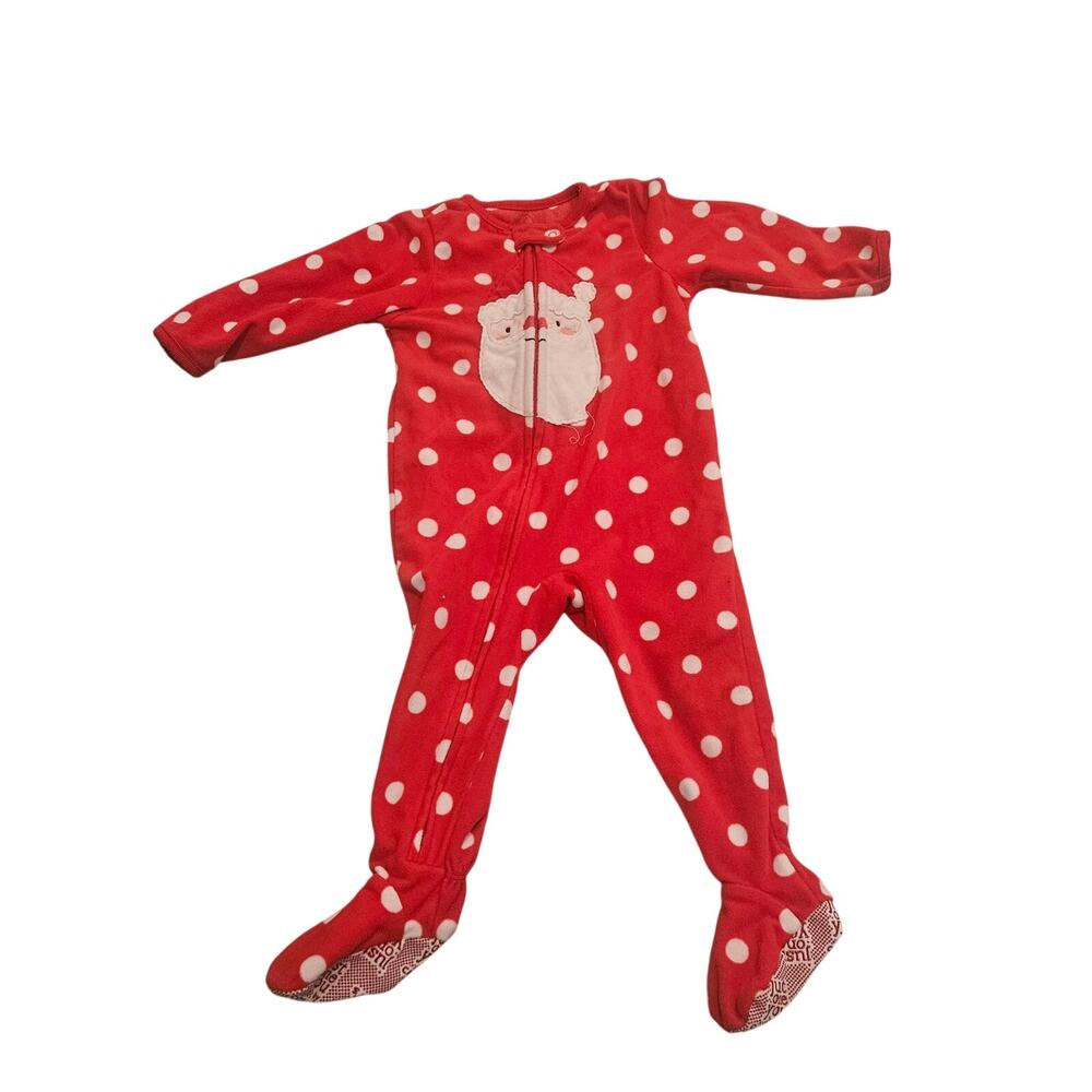 Carter’s Baby Christmas Fleece Footed Sleeper Red Polka Dot Santa 18M